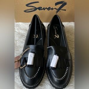 New Seven7 women's black leather fringed Ivy business casual loafers shoes
